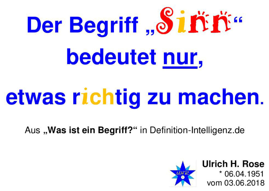 Definition Intelligenz von Ulrich H. Rose Was bedeutet der Begriff Sinn? Definition Intelligenz von Ulrich H. Rose Was bedeutet der Begriff Sinn?